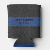 Blauw & zwart gestikt leer blikjeskoeler (Achterkant)