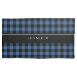 Blauw & Zwart Gingham Plaid Boerderij Patroon Naam Kussensloop