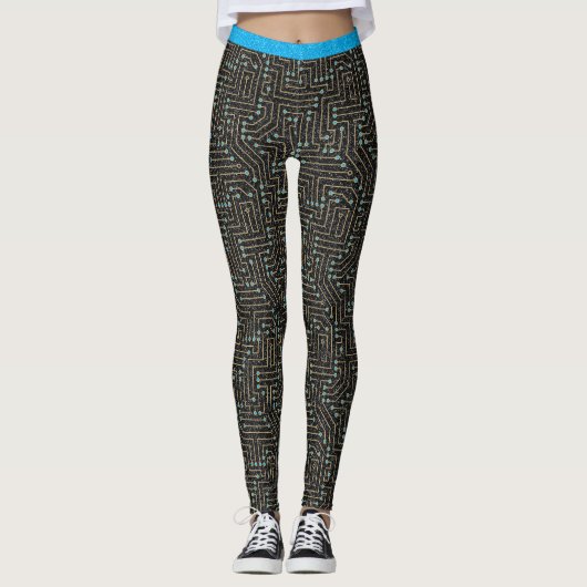 Blauw zwart Glitter met printkaart Leggings (Voorkant)