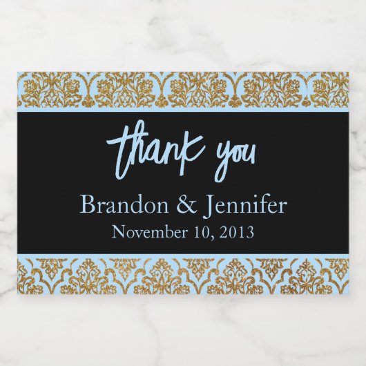 Blauw Zwart & Goud Aangepaste Bruiloft Mousserende Sparkling Wijnetiket (Enkel label)