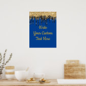 Blauw Zwart Goud Glitter Verjaardagsfeestje Jubile Poster (Keuken)