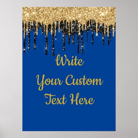 Blauw Zwart Goud Glitter Verjaardagsfeestje Jubile Poster (Voorkant)