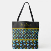 Blauw Zwart Goud Modern Custom Floral Tote Bag (Voorkant)