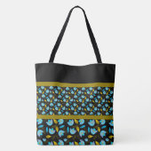 Blauw Zwart Goud Modern Custom Floral Tote Bag (Achterkant)