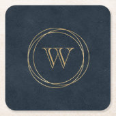 Blauw-Zwart Gouden Cirkels Monogram Kartonnen Onderzetters (Voorkant)