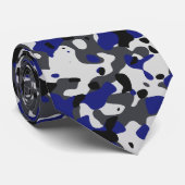 Blauw, Zwart, Grijs Camouflage Camo Patroon Design Stropdas (Opgerold)