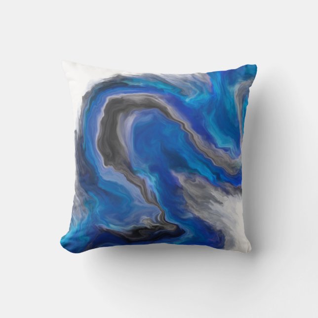 Blauw zwart grijs jood met tone fluid art schilder kussen (Voorkant)