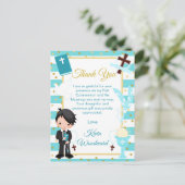 Blauw zwart haar jongen Eerste Communie Dank je we Briefkaart (Staand voorkant)