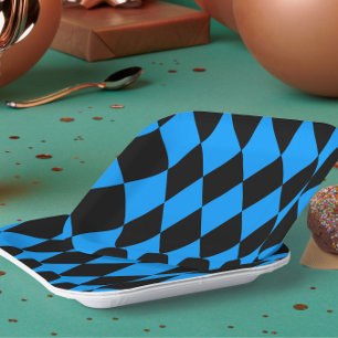 Blauw Zwart Harlekijn Diamanten Dambord Patroon Papieren Bordje