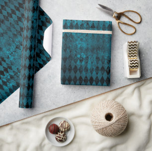  blauw & zwart Harlequin Pattern  Cadeaupapier