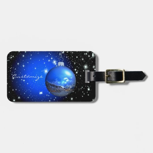 blauw/zwart hemels ornament bagagelabel (Voorkant horizontaal)