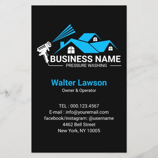 Blauw Zwart Huis Drukwas Service Flyer (Voorkant)