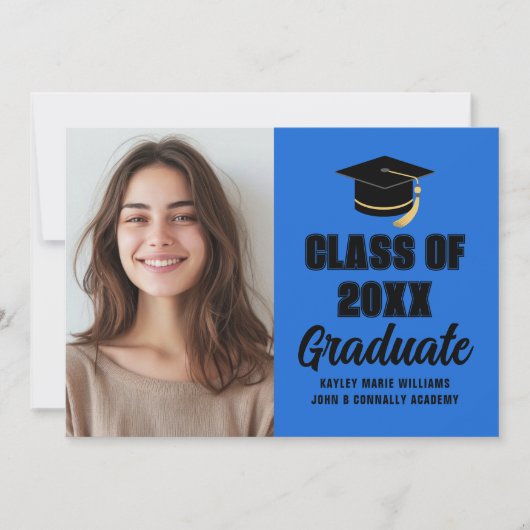 Blauw Zwart Klasse van 2025 Afstuderen Foto Afstud Aankondiging (Voorkant)