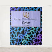 Blauw & Zwart Koeienpatroon, Gouden Hoefijzer Verj Wandkleed (Voorkant)