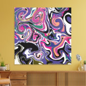 Blauw, zwart, koraal, witte zwepen, marmer als kun canvas afdruk (Insitu (Woonkamer))