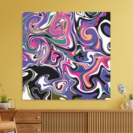 Blauw, zwart, koraal, witte zwepen, marmer als kun canvas afdruk (Insitu (Woonkamer))