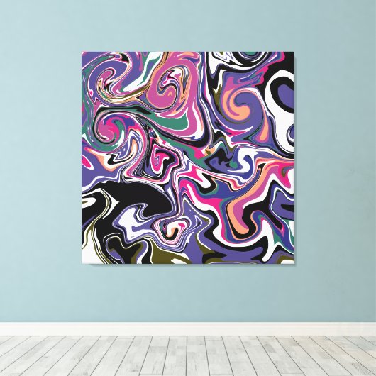 Blauw, zwart, koraal, witte zwepen, marmer als kun canvas afdruk (Insitu (Houten vloer))