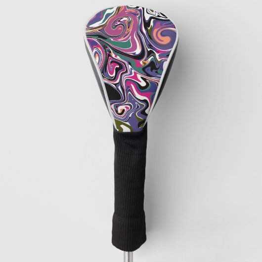 Blauw, zwart, koraal, witte zwepen, marmer als kun golfheadcover (Voorkant)