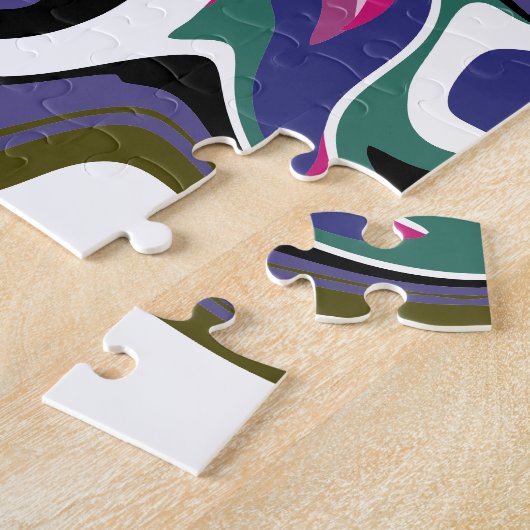 Blauw, zwart, koraal, witte zwepen, marmer als kun legpuzzel (Zijkant)