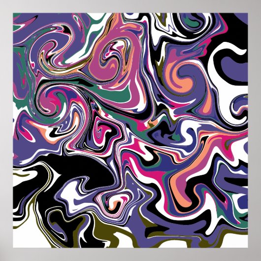 Blauw, zwart, koraal, witte zwepen, marmer als kun poster (Voorkant)