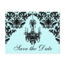Blauw, Zwart Kroonluchter Damask Save the Date Kaa