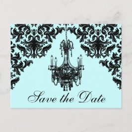 Blauw, Zwart Kroonluchter Damask Save the Date Kaa Aankondigingskaart