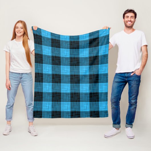 Blauw Zwart Kruisraster Buffalo Check Fleece Deken (In situ)