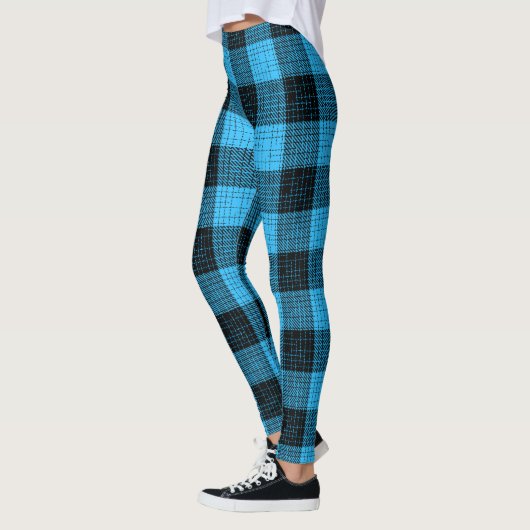 Blauw Zwart Kruisraster Buffalo Check Leggings (Links)