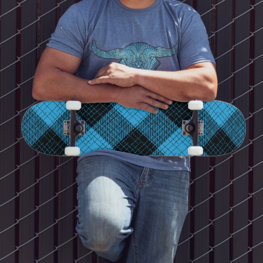 Blauw Zwart Kruisraster Buffalo Check Persoonlijk Skateboard (Buiten 3)