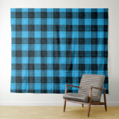 Blauw Zwart Kruisraster Buffalo Check Wandkleed (In Situ (horizontaal))