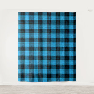 Blauw Zwart Kruisraster Buffalo Check Wandkleed