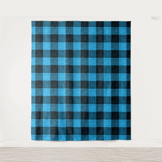 Blauw Zwart Kruisraster Buffalo Check Wandkleed (Voorkant)