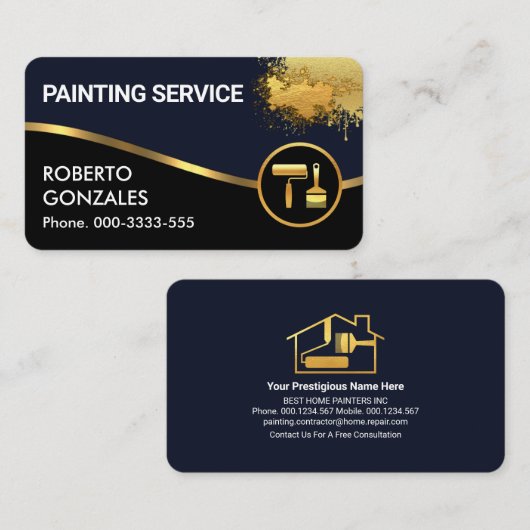 Blauw Zwart Lagen Gouden Golf Schilder Visitekaartje (Voorkant / Achterkant)