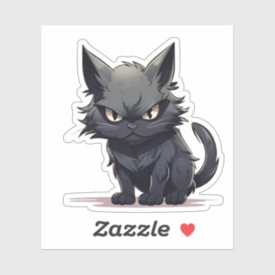 "Blauw-zwart langharige kat Cartoon Zazzle hart Sticker