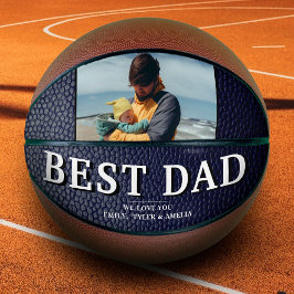 Blauw Zwart Leerprint Beste Papa Foto Basketbal