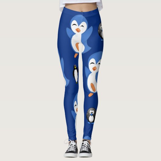 Blauw Zwart leggings Pinguïn Lang (Voorkant)