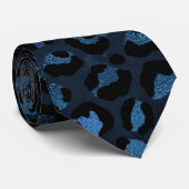 Blauw & zwart luipaardprint stropdas (Opgerold)