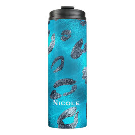 Blauw & Zwart Luipaardprint Vlekken Custom Thermosbeker