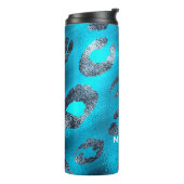 Blauw & Zwart Luipaardprint Vlekken Custom Thermosbeker (Gedraaid links)