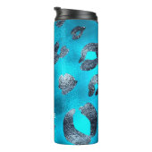 Blauw & Zwart Luipaardprint Vlekken Custom Thermosbeker (Geroteerd rechts)