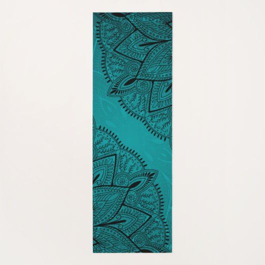 Blauw Zwart Mandala Patroon Yogamat (Achterkant)