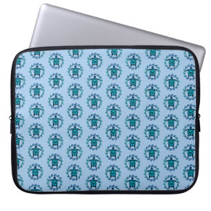 Blauw Zwart Maori Zon Symbool Tribale Schildpadden Laptop Sleeve