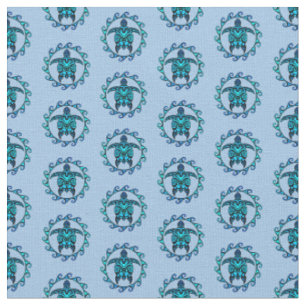 Blauw Zwart Maori Zon Symbool Tribale Schildpadden Stof