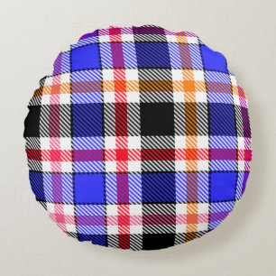 Blauw Zwart Meerkleurig Flanel Geruit Tartan Rond Kussen