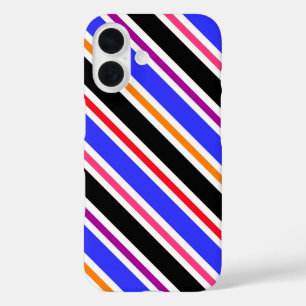 Blauw Zwart Meerkleurige Kleuren Strepen iPhone 16 Hoesje