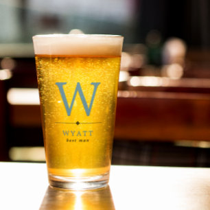 Blauw Zwart Minimalistisch Monogram Beste Man Glas