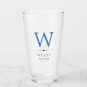 Blauw Zwart Minimalistisch Monogram Beste Man Glas (Voorkant)