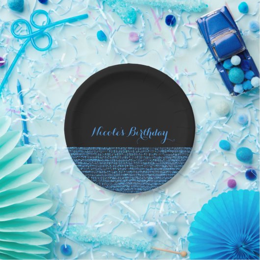 Blauw & Zwart Modern Glam Sequins Chic Party Papieren Bordje (Feest)