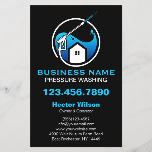 Blauw Zwart Moderne Druk Wassen Reiniging Flyer (Voorkant)