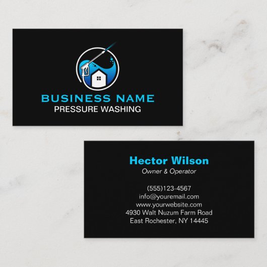 Blauw Zwart Moderne Druk Wassen Reiniging Visitekaartje (Voorkant / Achterkant)